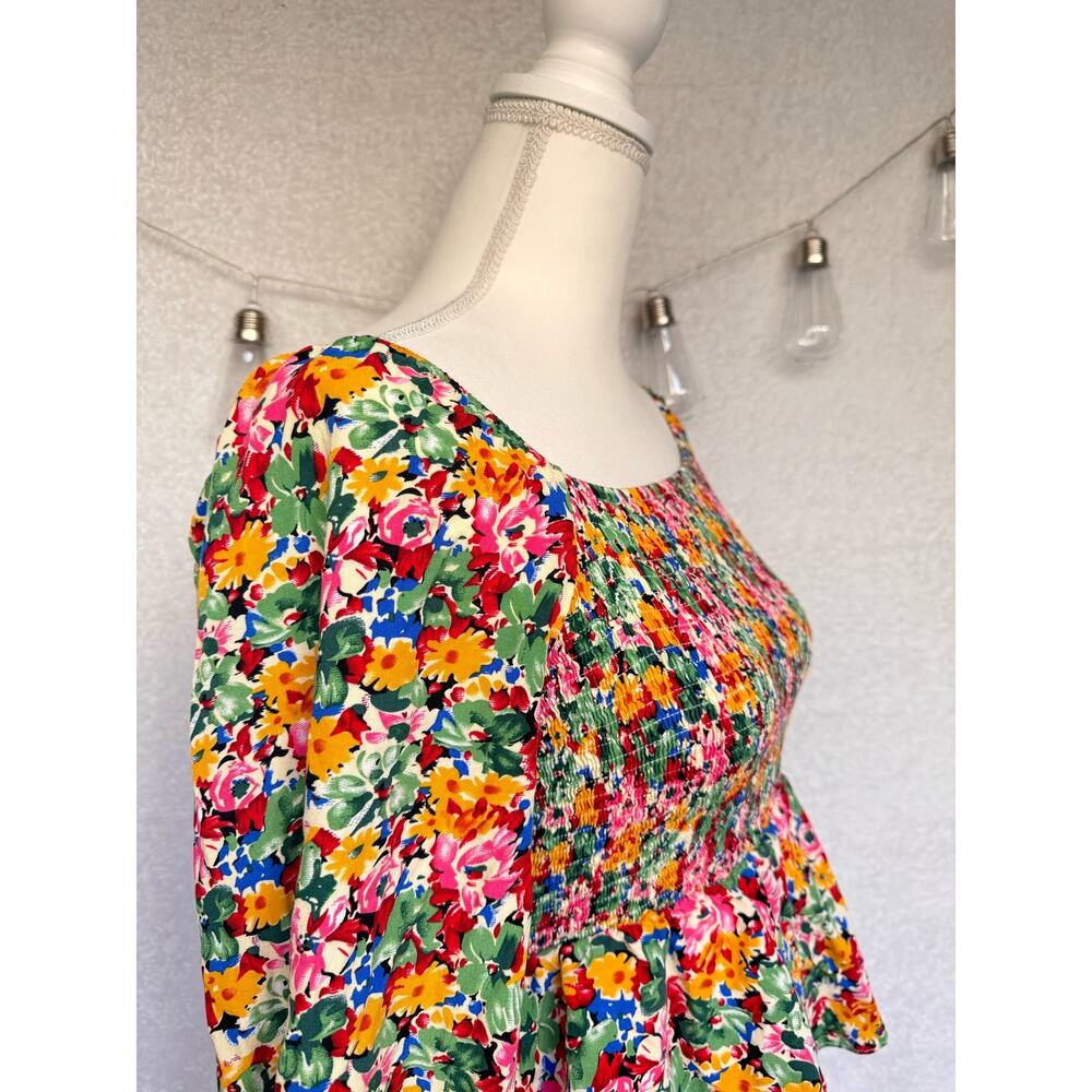 Hailey & Co Colorful Floral Long Sleeve Tiered Romper Mini Dress Women's Small - Picture 6 of 11